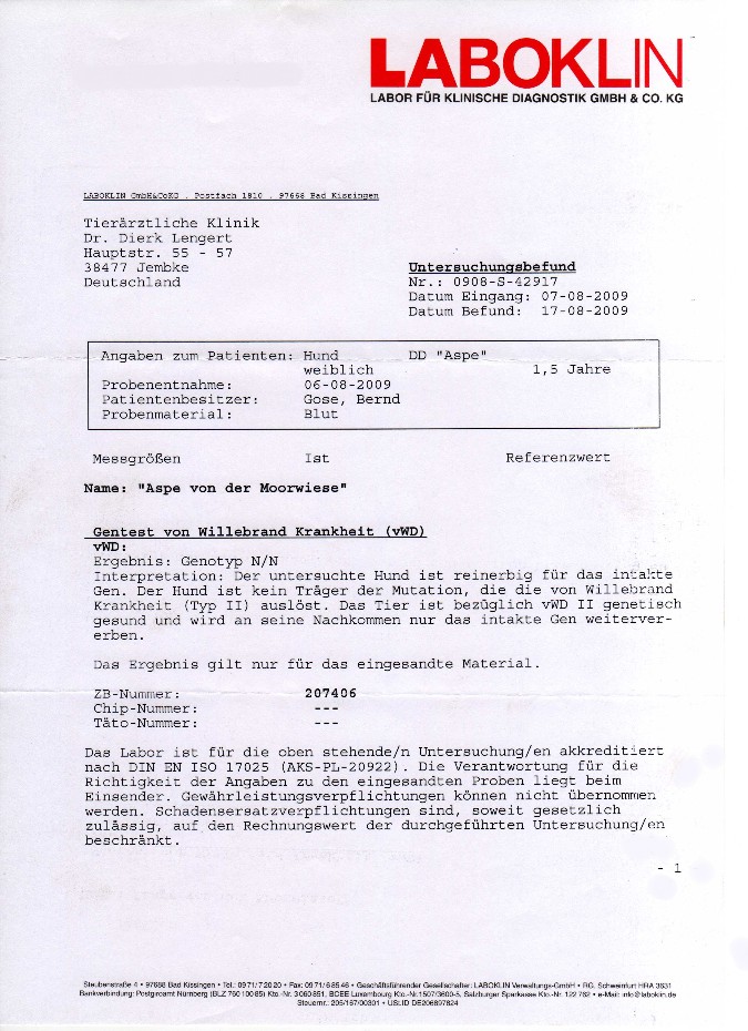 Willebrand Test Aspe von der Moorwiese